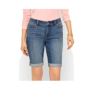Talbots Shorts Size 16P Women Blue Flawless Cuff Denim Girlfriend Stretch NWOT